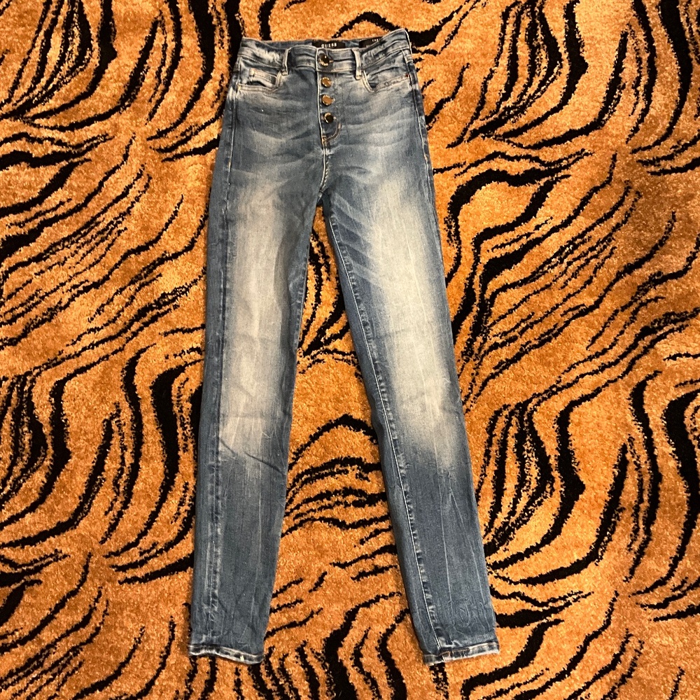 Guess Button Fly High Waisted Skinny Stretch Jeans